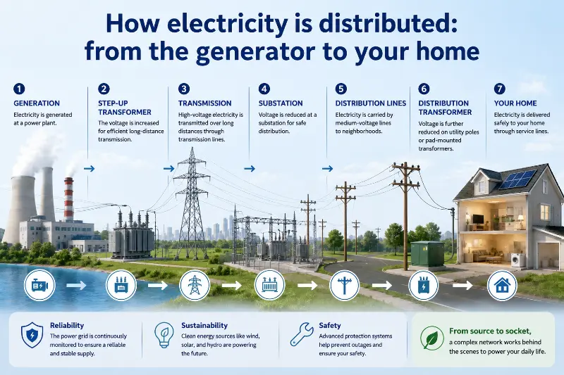 How electricity is distributed: from the generator to your home?